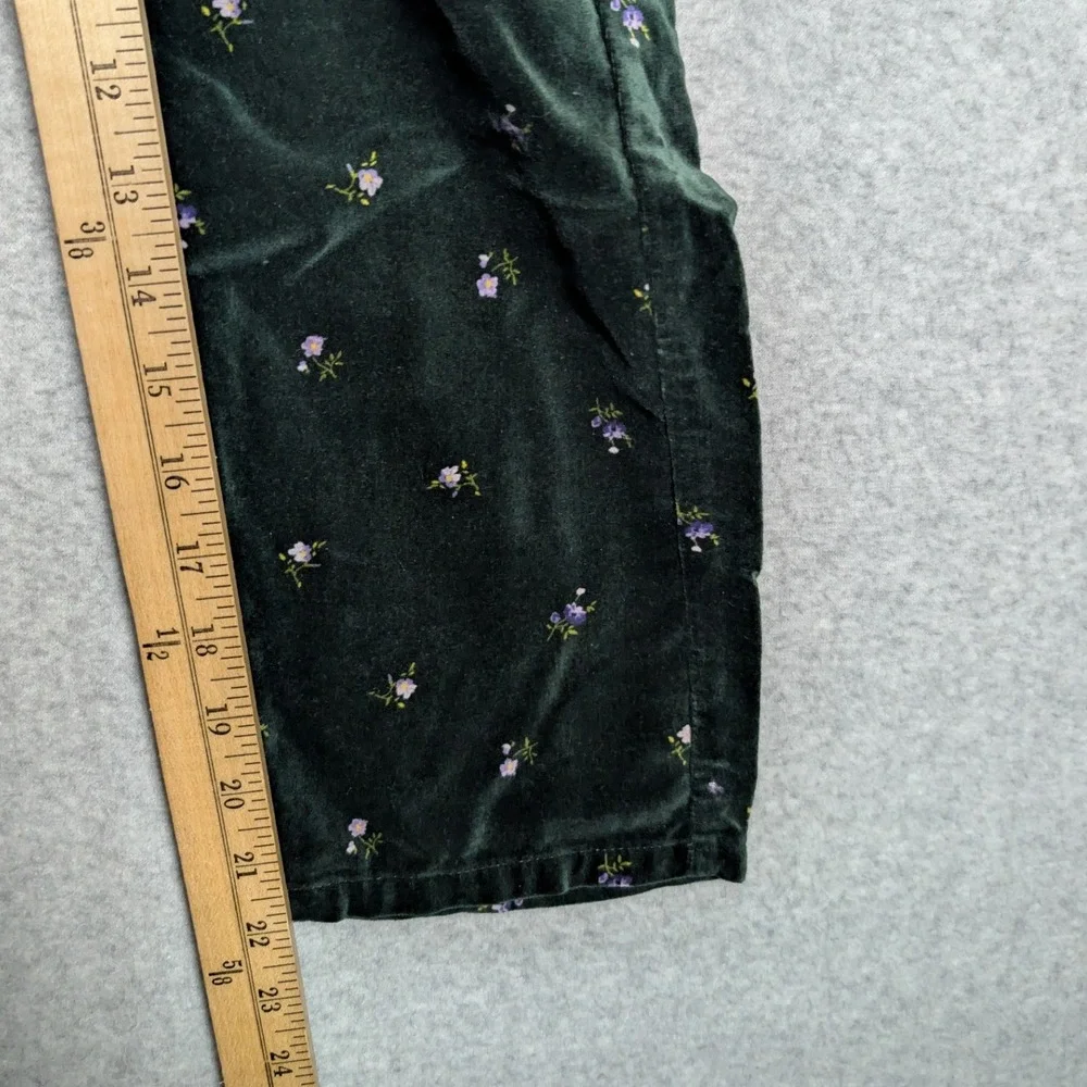 GAP‎ Velvet Pants Kids Size 7 Dark Green Ditsy Floral Straight Leg Fall Fashion